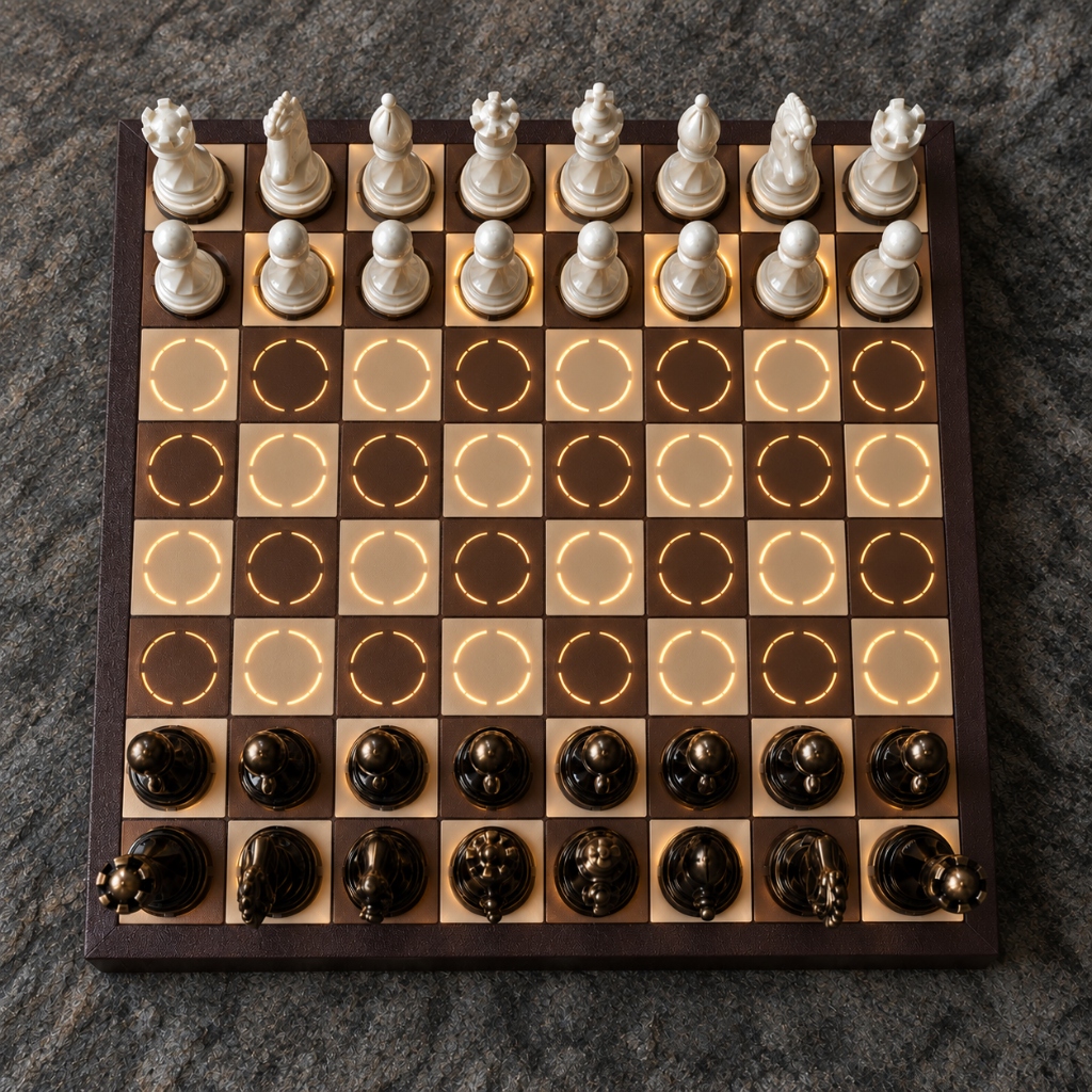 Makura Gambit board top-down view with LED illumination